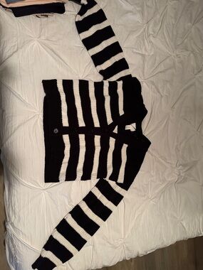 H&M Black and White Striped Teddy Cardigan Jacket
